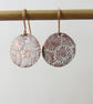 Enamel and Repeated Daisy Textured Copper Dangle Earrings - Image 1
