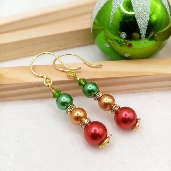  Pearl Earrings - Christmas Bauble Earrings - Festive Jewellery