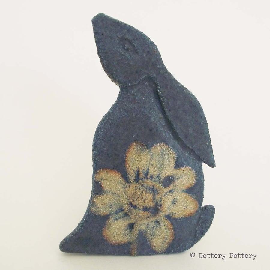 Ceramic Moon Gazing Hare Pottery Hare decoration blue rabbit