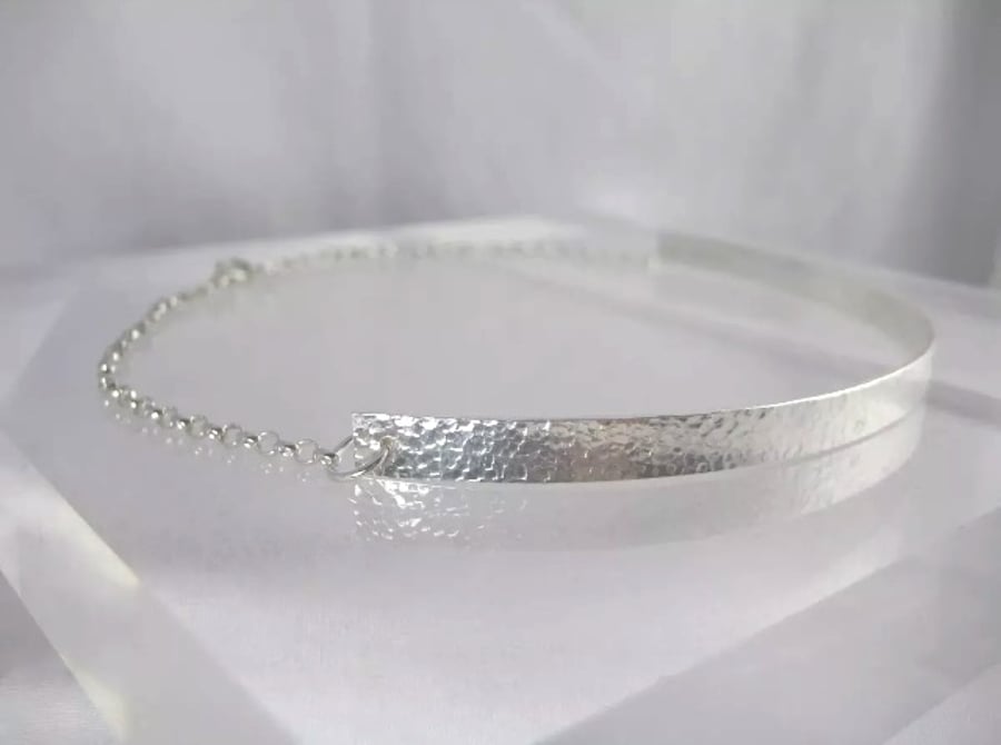 Sterling Silver Hammered Sparkly Choker Necklace 14" Handmade By CMcB Jewellery