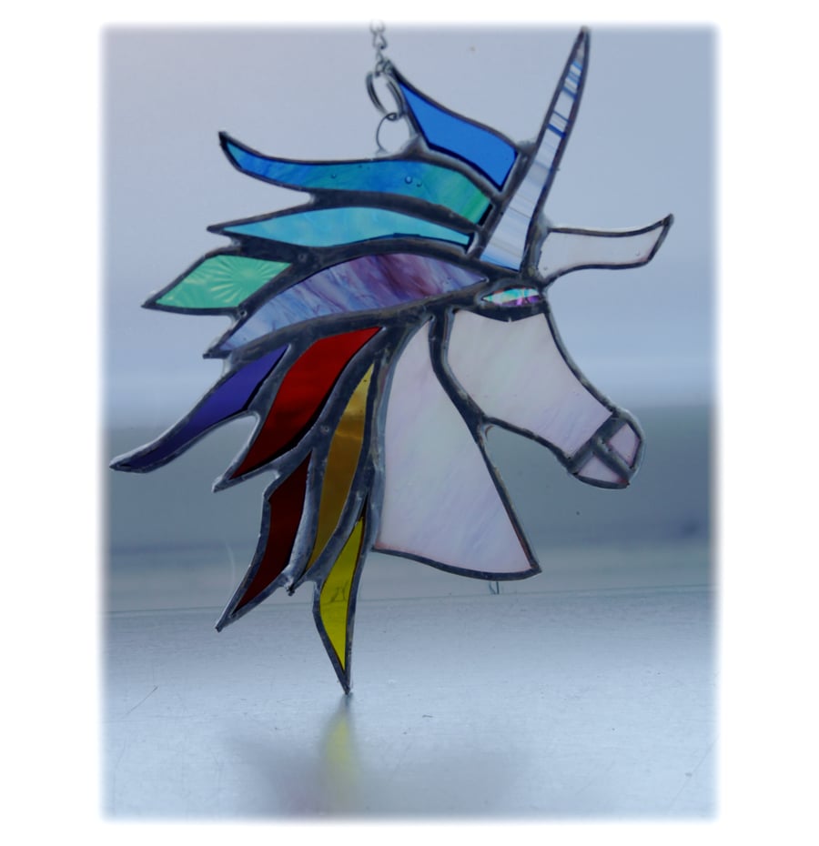 Unicorn Suncatcher Stained Glass Handmade Rainbow 014 Melody