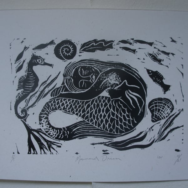 Perfectly Imperfect Mermaid Linocut Print 3