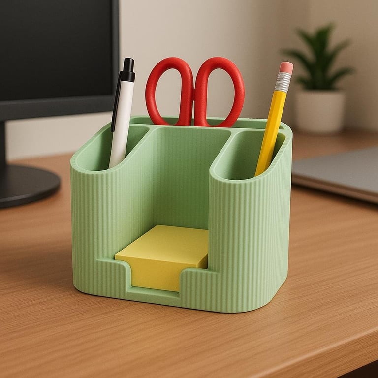 Minimalist Desk Organizer Modern Stationery Holder 3D Printed Pen & Note Caddy