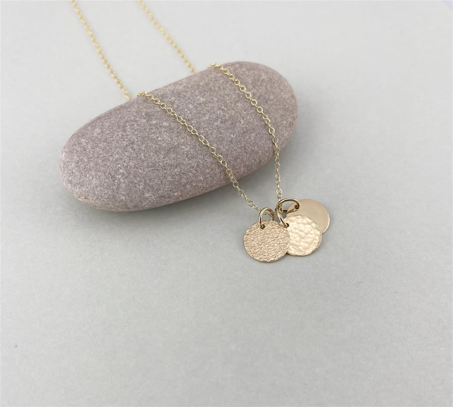 Triple Mini Solid 9ct Gold Circular Disc Necklace