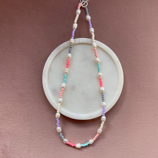 Freshwater Pearl & Glass Seed Beaded Necklace  