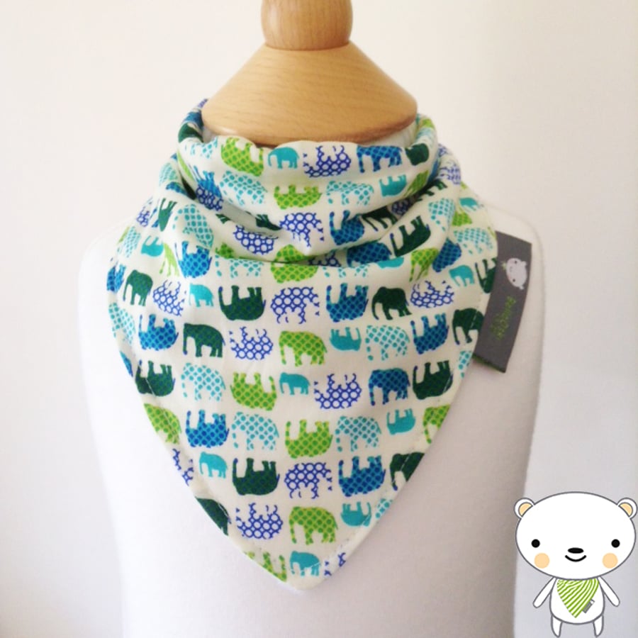 NEWBORN BANDANA DRIBBLE BIB MINI ELEPHANTS Fabric HANDMADE NEW BABY GIFT IDEA 