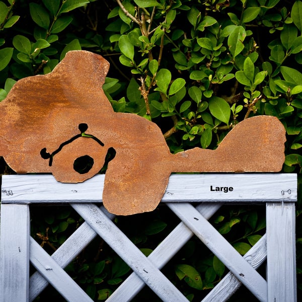 Large Metal Teddy Bear Fence Ornament, Rusty Garden Wall Art, Garden Gift