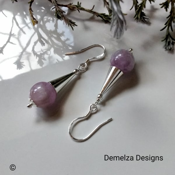 Designer Natural Kunzite Sterling  Silver Coned Earrings