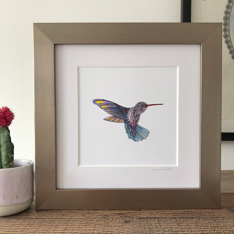 'Hummingbird' Hand Finished Framed Print
