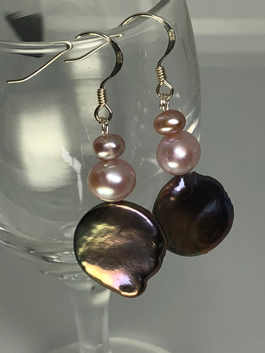 Pearl coin and silver earrings- free UK post 
