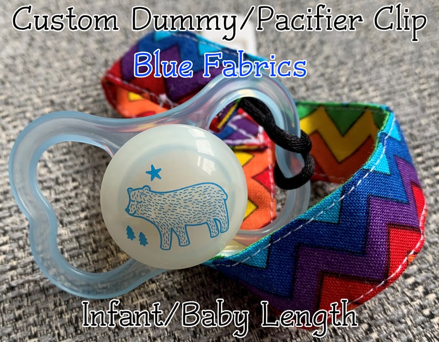 Custom BLUE COLOURS X-SHORT-BABY-NEWBORN 100% cotton pacifier paci clips