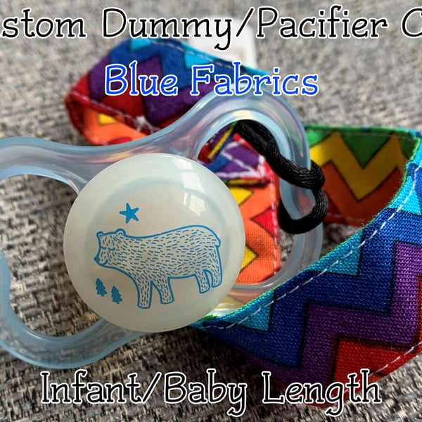 Custom BLUE COLOURS X-SHORT-BABY-NEWBORN 100% cotton pacifier paci clips