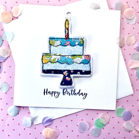 Handmade Cake Birthday Card Free Motion Embroidery Fabric Hanging decoration