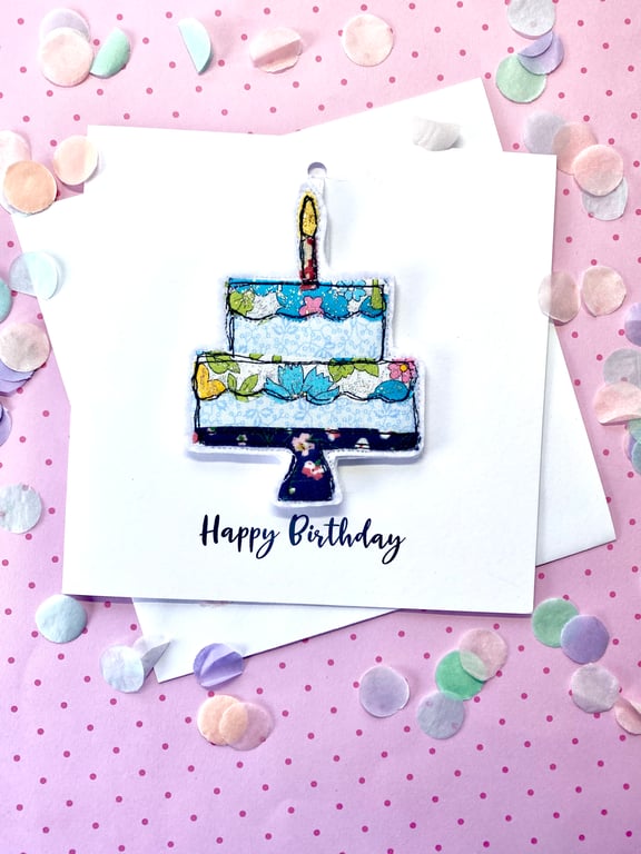 Handmade Cake Birthday Card Free Motion Embroidery Fabric Hanging decoration