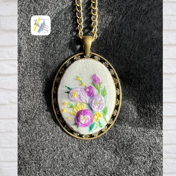 Embroidered pendant, hand embroidered, handmade necklace, gift for her, DMC thre
