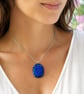 Blue Sparkly Dichroic Fused Glass Pendant 271 silver plated chain handmade gift - Image 2