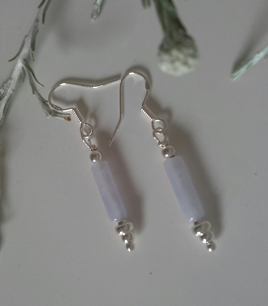 Blue Lace Agate Earrings Sterling Silver