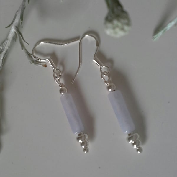 Blue Lace Agate Earrings Sterling Silver