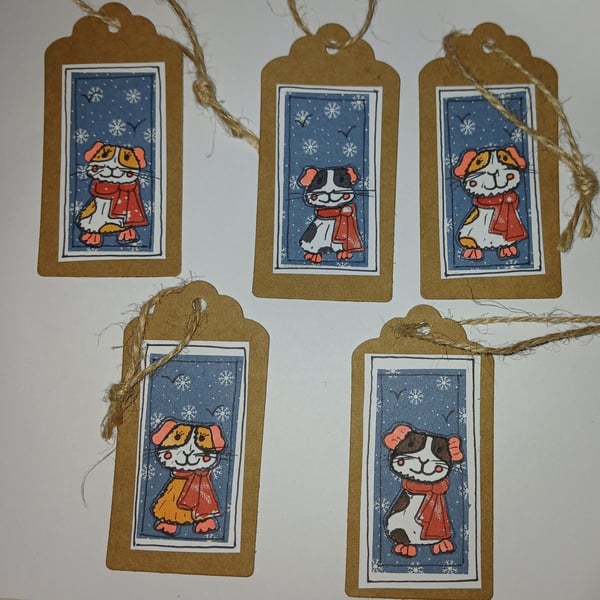 Quirky art whimsical handmade unique illustrations of cute guinea pigs tags