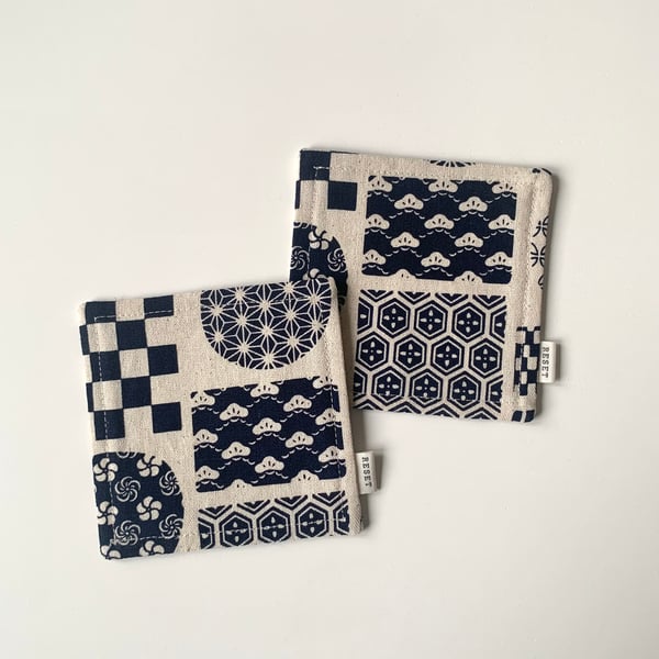 Set of 2 Japanese style pattern fabric coasters