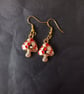 Red, white and gold toadstool charm dangle earrings  - Image 2
