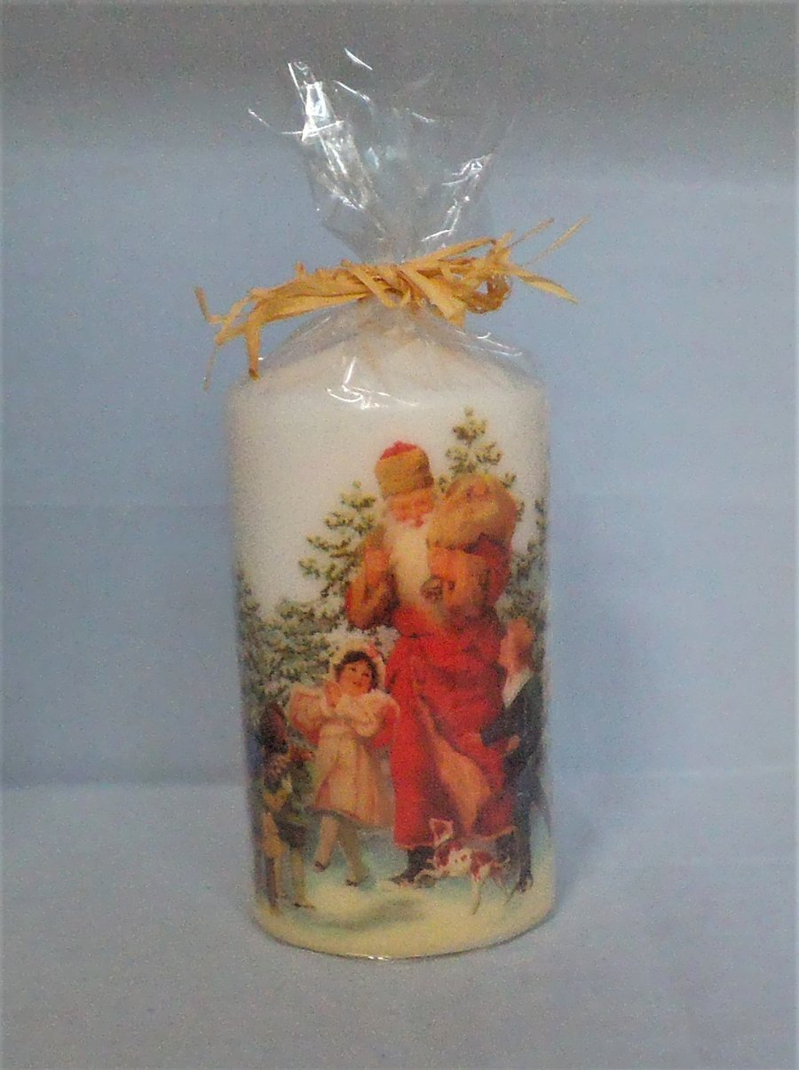 Decorated Candle Vintage Father Christmas Santa Children Napkin Decoupage 