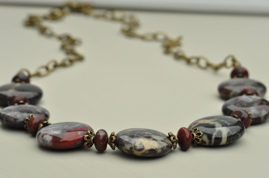 Creative Spirit Bloodstone, Red Jasper, Czech Glass & Bronze Necklace
