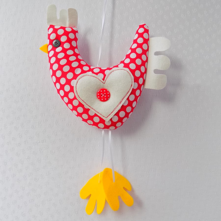 Bright Red Spotty Chicken With Heart Quirky Decoration Unusual Easter Gift