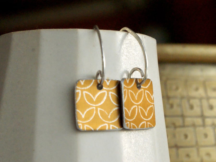 Mustard square drop earrings