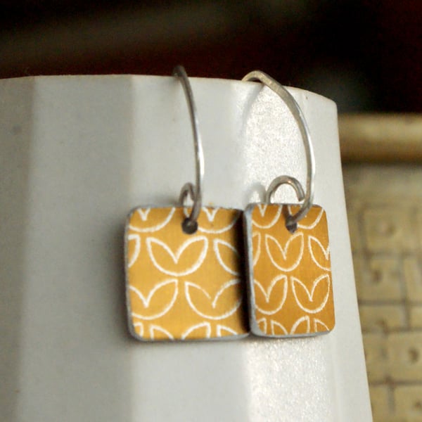 Mustard square drop earrings