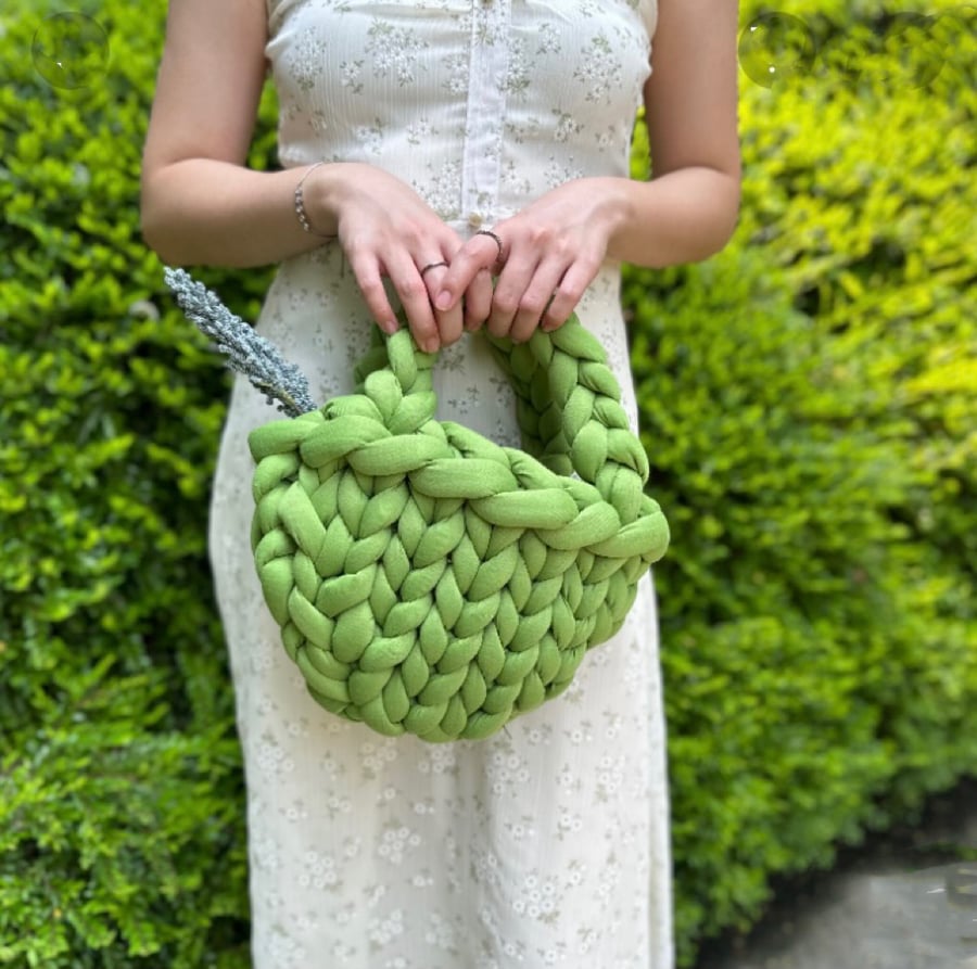 Green Hand-Crocheted Basket