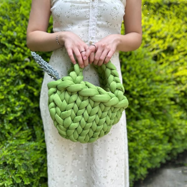 Green Hand-Crocheted Basket