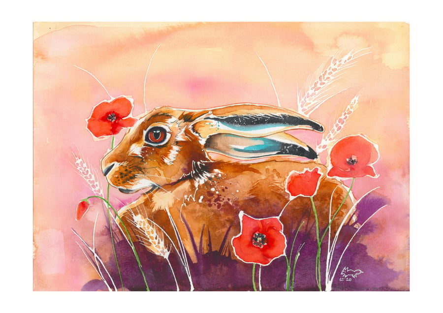 Hare and Poppies print (10x8)