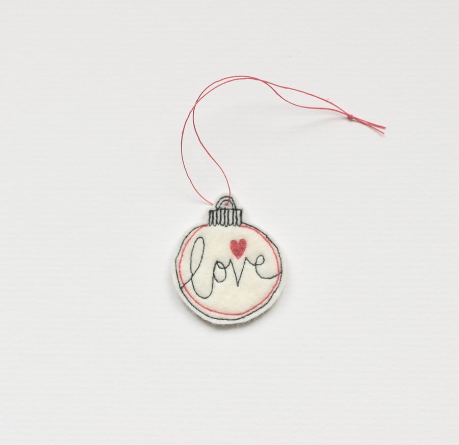 Small 'Love' Wool Felt Christmas Bauble - Hanging Decorations