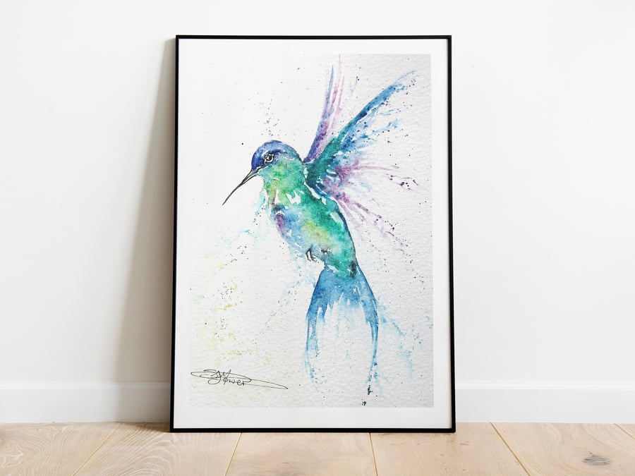 Hummingbird Watercolour, Fine Art Giclee Print, Hummingbird watercolour, from an