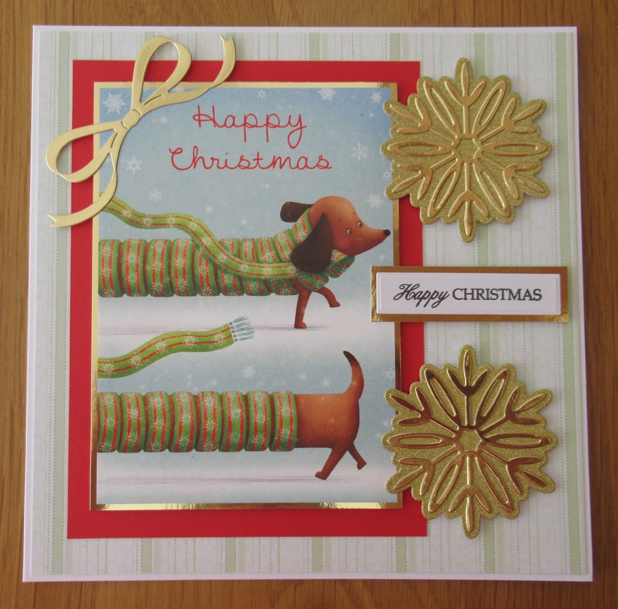 8x8" Dachshund Wearing Scarf - Christmas Card