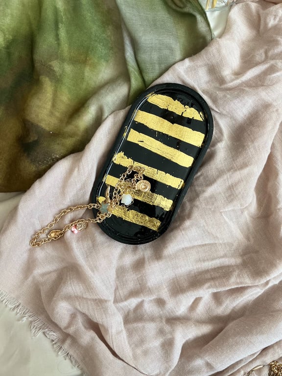 Black trinket tray with Golden stripes