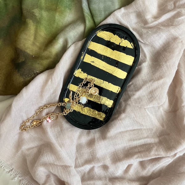 Black trinket tray with Golden stripes