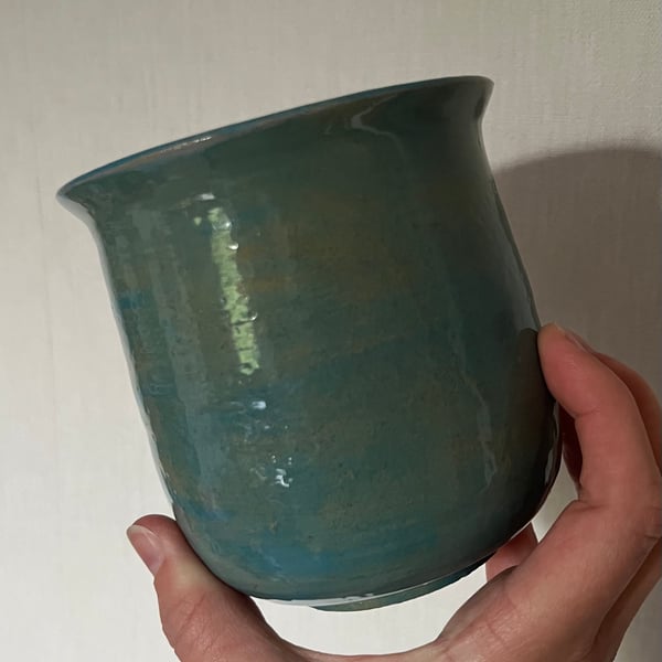 Teal glazed utensil pot