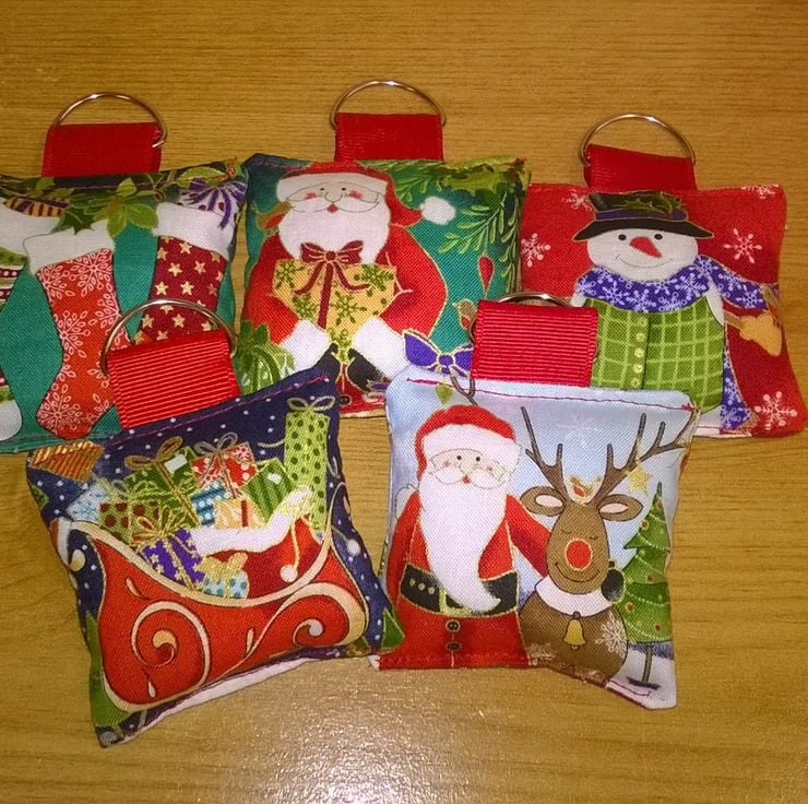 Christmas Stockings keyring, with present and h... - Folksy