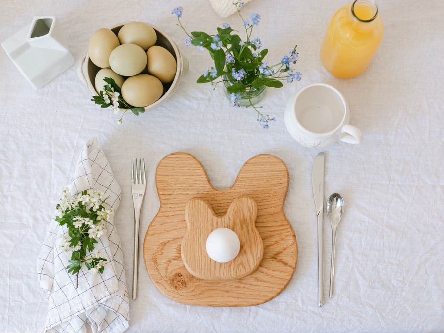 Breakfast Set- Bunny - Wooden Toast board & Egg Cup - Breakfast Gifts