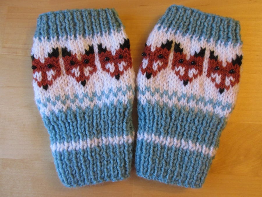 Fox Mittens, Children's Fingerless Gloves, Fox Hand Warmers, Hand Knitted