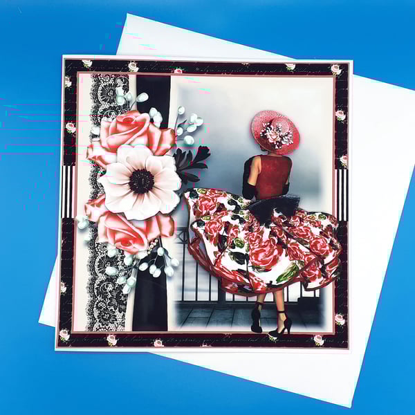 Art Deco Birthday Card, 8x8inches,20x20cms,Wife, Daughter, Granddaughter, Sister