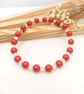 Pearl Bracelet - Red & White Austrian Crystal Pearl Stretch Bracelet 