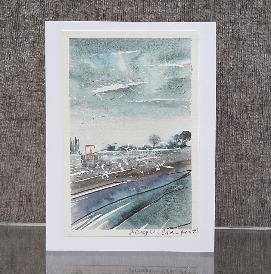 Little Red Tractor. Blank Card. Original Watercolour. 260137
