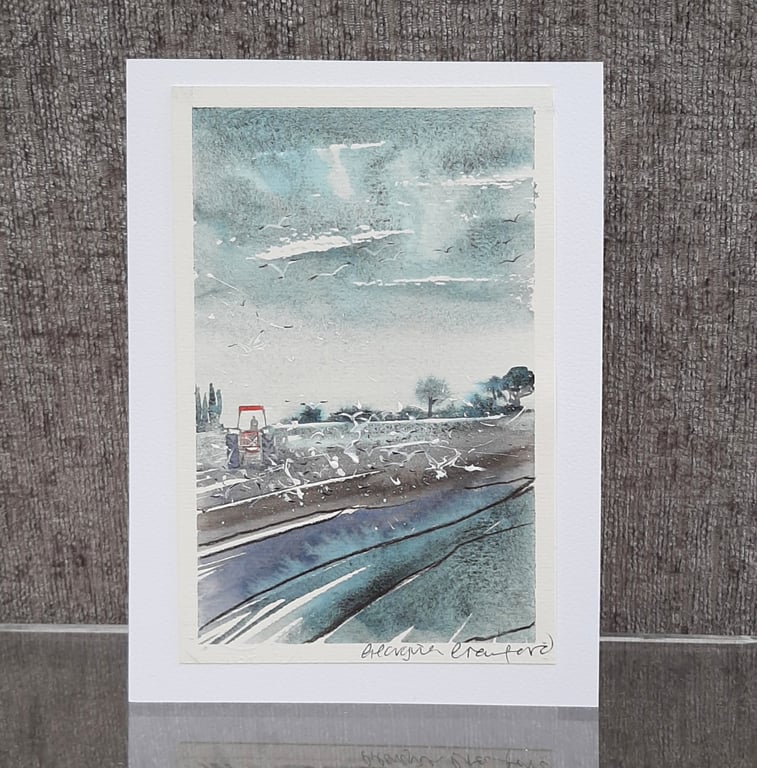 Little Red Tractor. Blank Card. Original Watercolour. 260137