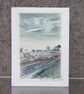 Little Red Tractor. Blank Card. Original Watercolour. 260137