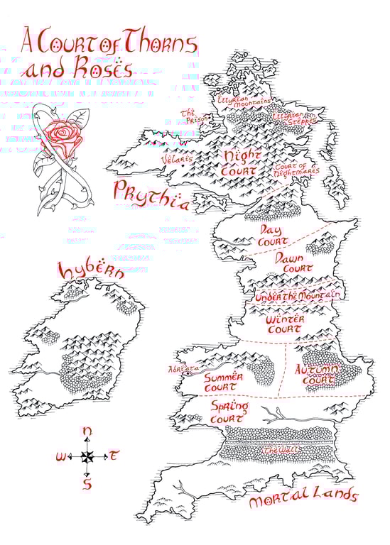 Court of Thorns and Roses Map Hand Drawn Tolkien Style Map Artwork