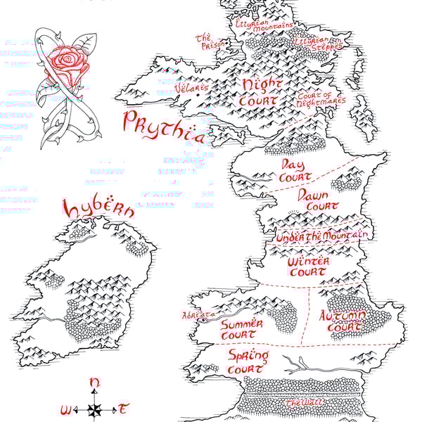 Court of Thorns and Roses Map Hand Drawn Tolkien Style Map Artwork