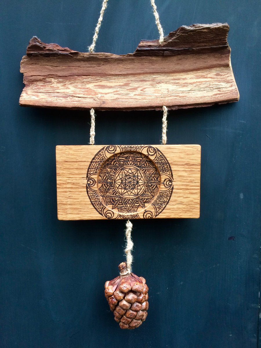 Handmade wall decor Mandala on oak barrel wood 